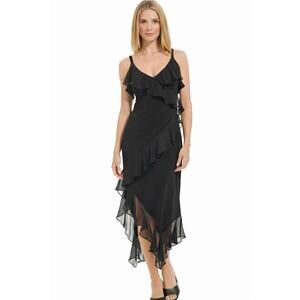 Tommy Hilfiger Womens 10 NWT Little Black Dress Chiffon Ruffle Asymmetric Midi